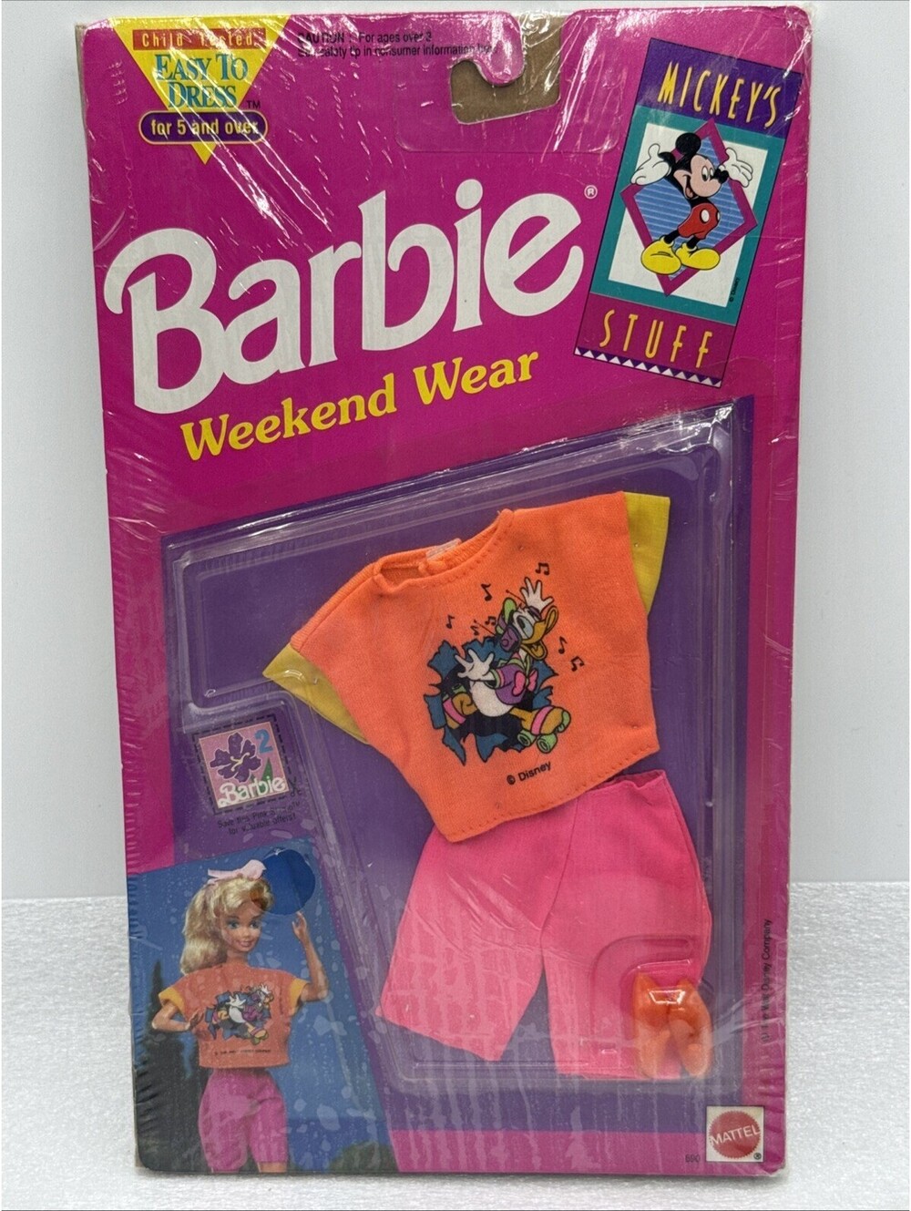 Mattel Vintage 90s Barbie Disney Weekend Wear Neon Donald Duck Outfit Sealed New